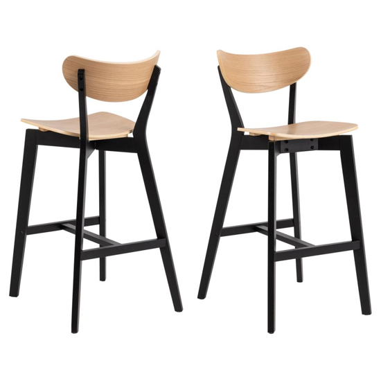 Product photograph of Reims Oak Rubberwood Bar Chairs In Pair from Furniture in Fashion