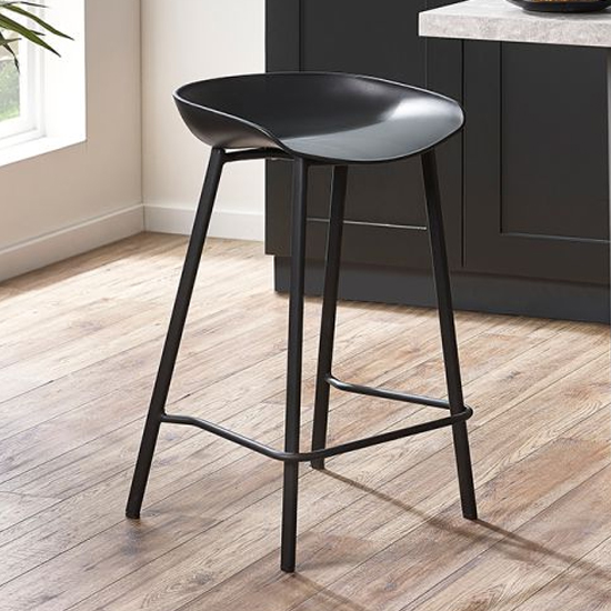 Reims Plastic Bar Stool In Black With Metal Legs Furniture in Fashion