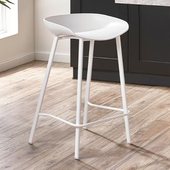 Reims Plastic Bar Stool In White With Metal Legs