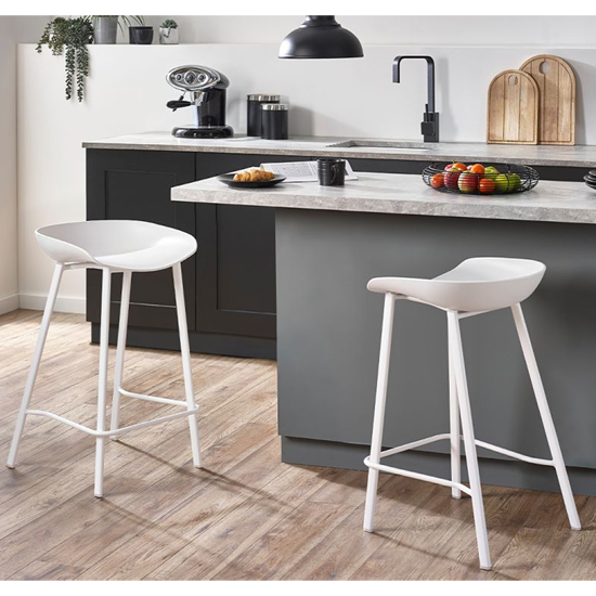 Reims White Plastic Bar Stool With Metal Legs In Pair Furniture in
