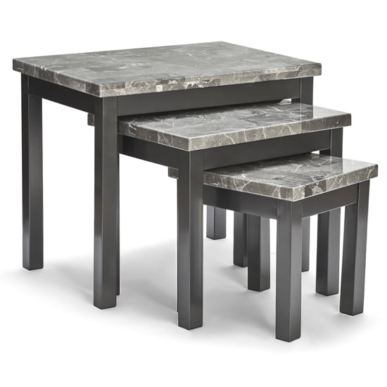 Reims Wooden Nest Of 3 Tables In Grey Marble Effect