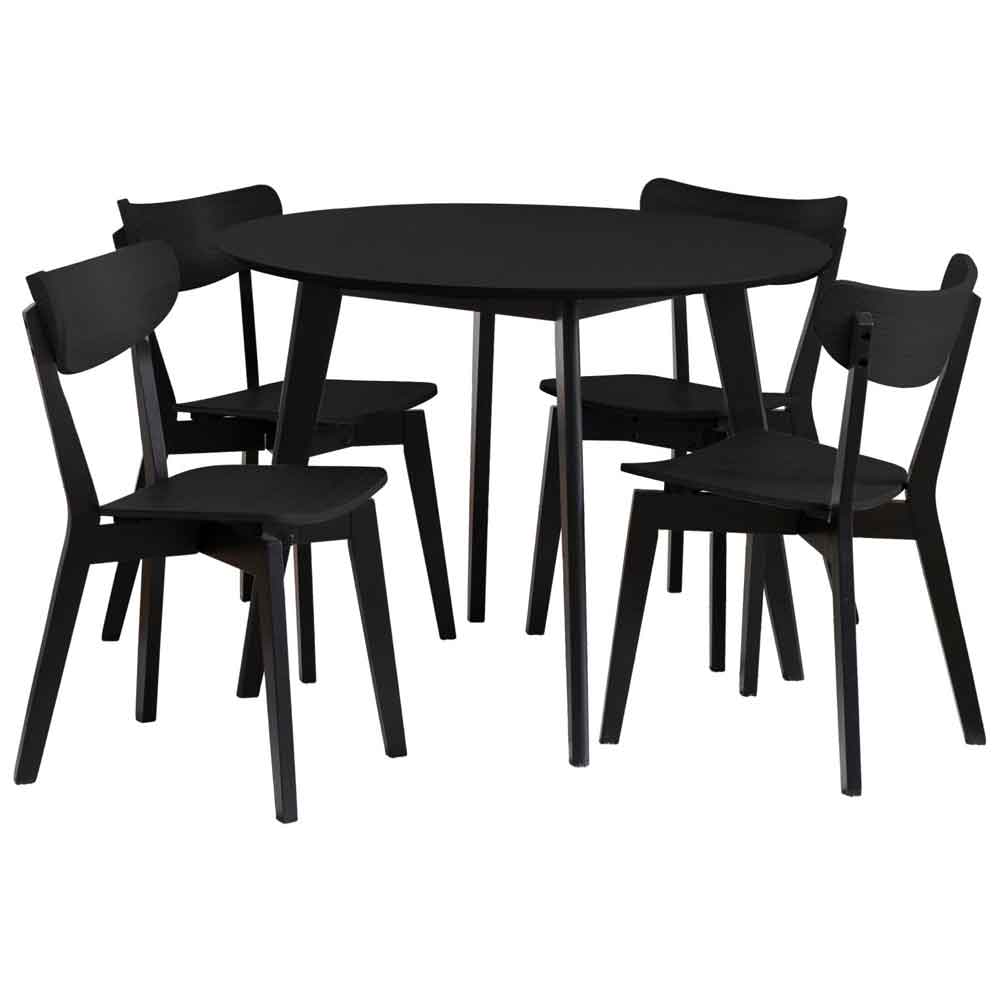 Reims Wooden Round Dining Table With 4 Chairs in Black