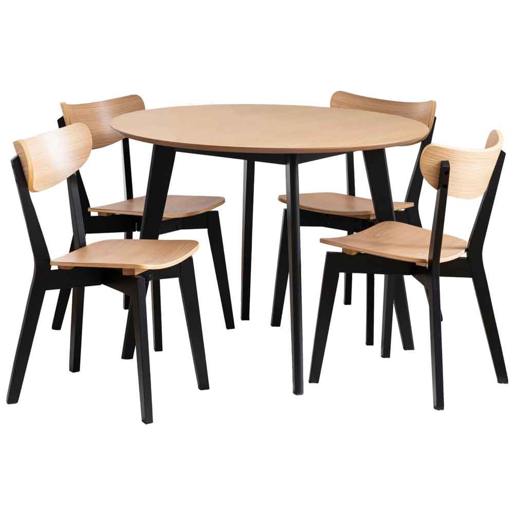 Reims Wooden Round Dining Table With 4 Chairs in Oak And Black