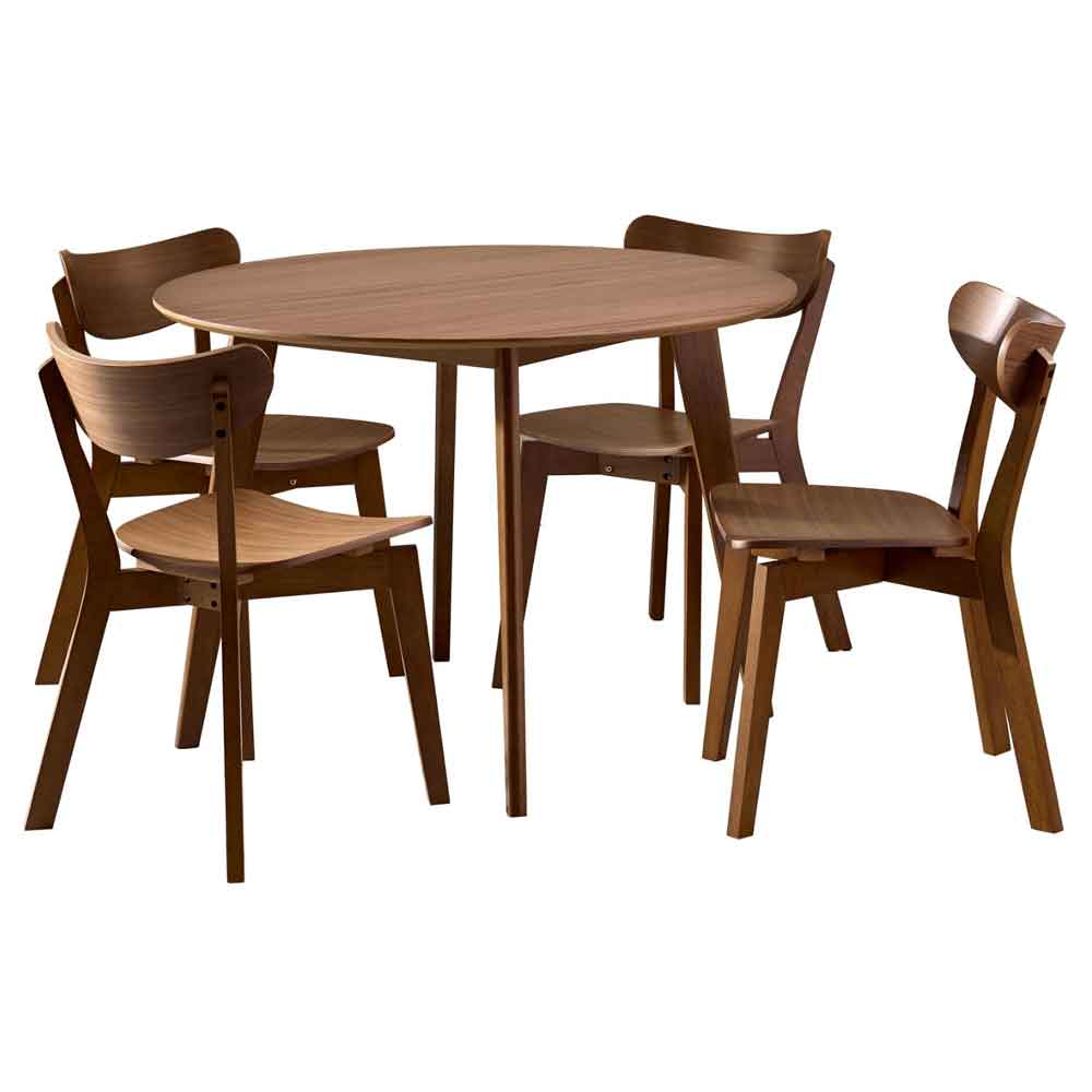 Reims Wooden Round Dining Table With 4 Chairs in Walnut