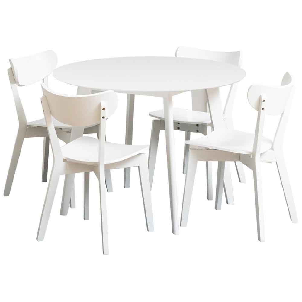 Reims Wooden Round Dining Table With 4 Chairs in White