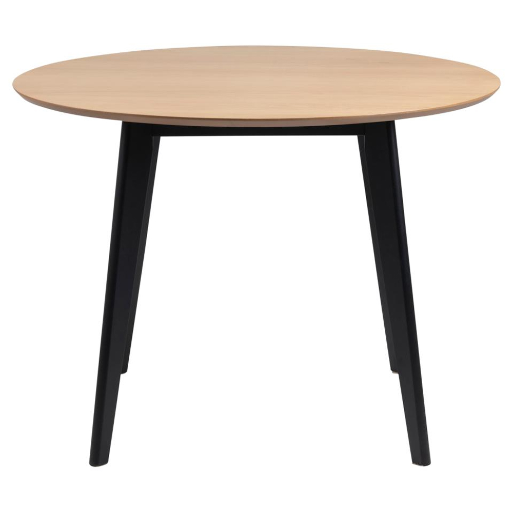 Reims Wooden Round Dining Table In Oak And Matt Black