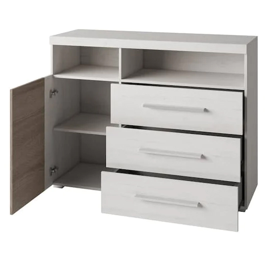 Reims Wooden Sideboard With 1 Door 3 Drawers In Andersen Pine
