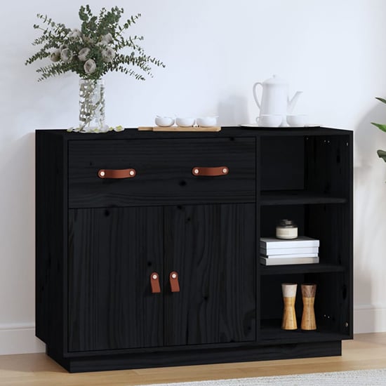Product photograph of Reinier Pinewood Sideboard With 2 Doors 1 Drawer In Black from Furniture in Fashion