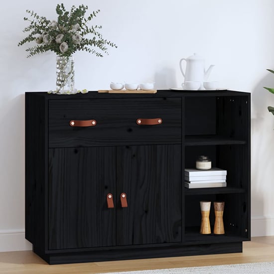 Photo of Reinier pinewood sideboard with 2 doors 1 drawer in black