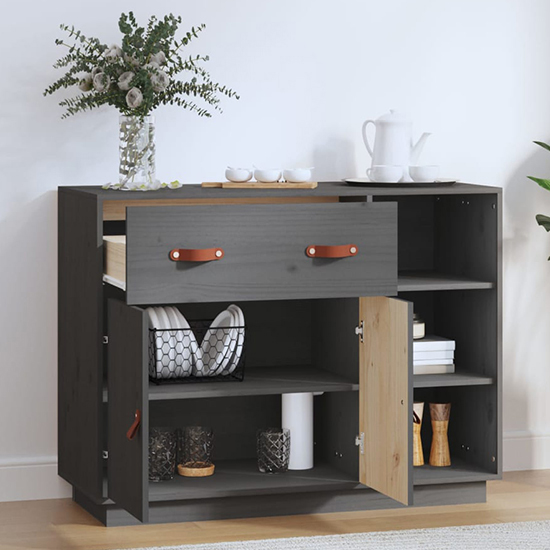 Reinier Pinewood Sideboard With 2 Doors 1 Drawer In Grey