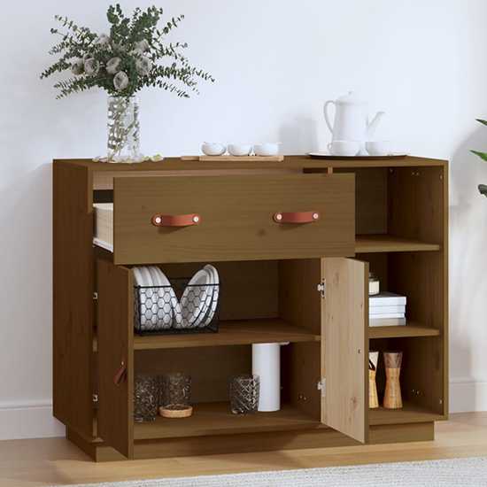 Reinier Pinewood Sideboard With 2 Doors 1 Drawer In Honey Brown