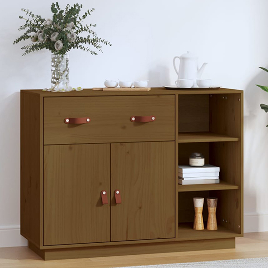 Photo of Reinier pinewood sideboard with 2 doors 1 drawer in honey brown