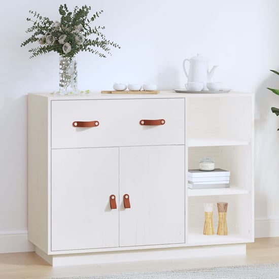 Product photograph of Reinier Pinewood Sideboard With 2 Doors 1 Drawer In White from Furniture in Fashion