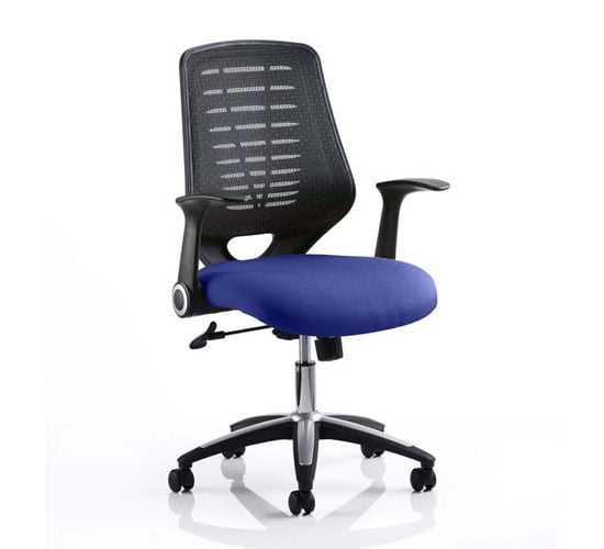 Photo of Relay task black back office chair with stevia blue seat