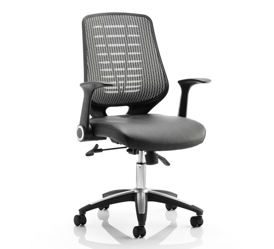 Relay Task Silver Back Office Chair With Leather Black Seat