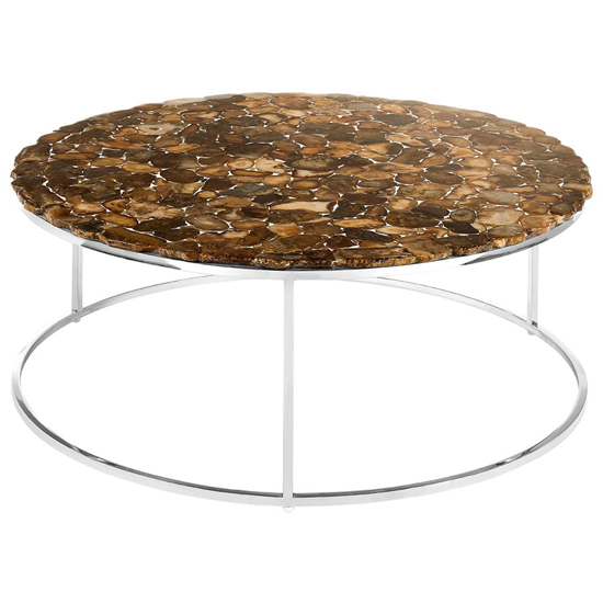 Relics Agate Stone Top Round Coffee Table With Chorme Frame