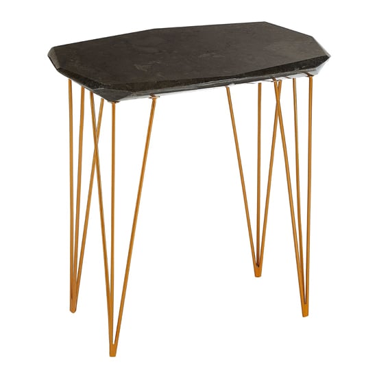 Relics Black Marble Large Side Table, Black Marble Side Table With Gold Legs