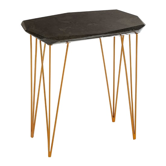 Relics Black Marble Large Side Table With Gold Angular Legs