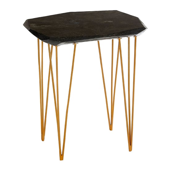 Relics Black Marble Small Side Table With Gold Angular Legs_1