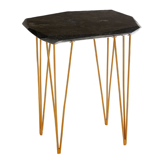 Product photograph of Relics Black Marble Small Side Table With Gold Angular Legs from Furniture in Fashion