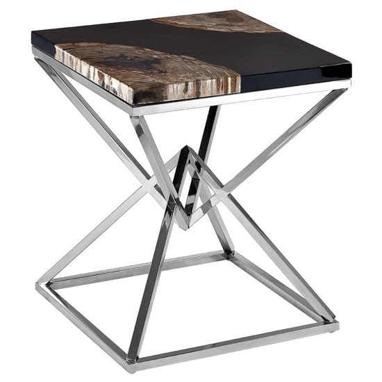 Relics Black Petrified Wooden Side Table With Silver Legs