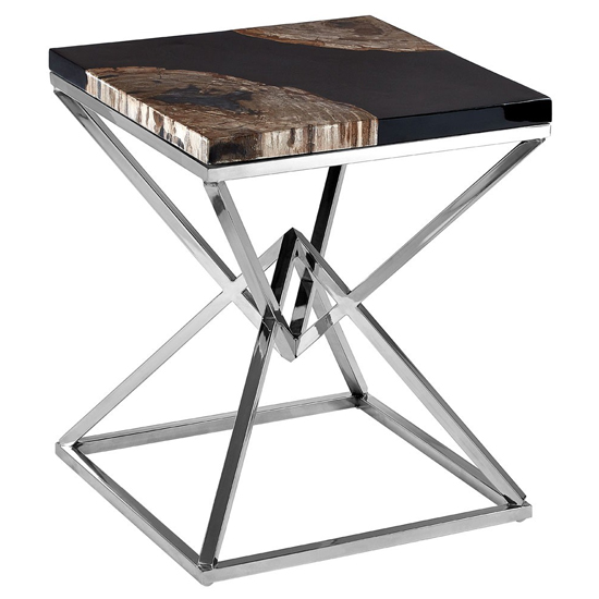 Relics Black Petrified Wooden Side Table With Silver Legs Furniture