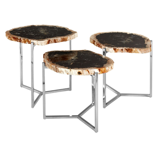 Relics Dark Petrified Wooden Set Of 3 Side Tables