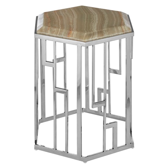 Relics Natural Onyx Stone Hexagonal Side Table With Silver Base_2