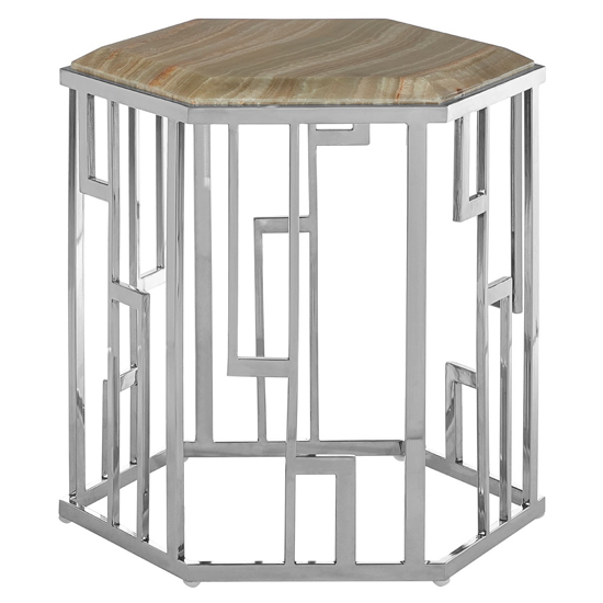 Read more about Relics natural onyx stone hexagonal side table with silver base