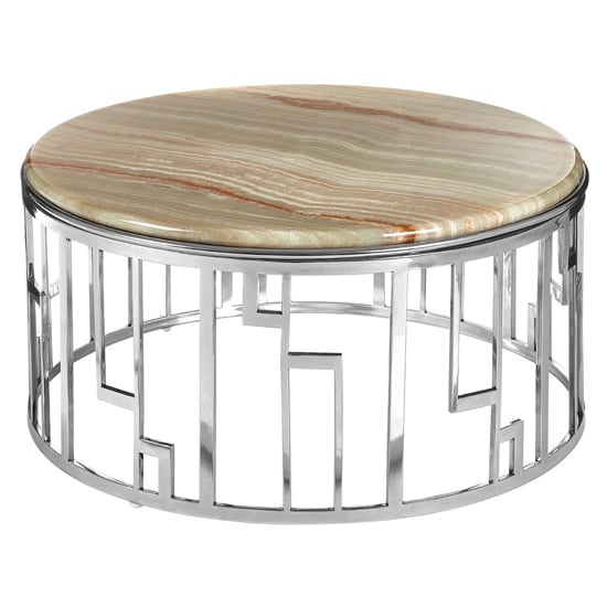 Relics Natural Onyx Stone Round Coffee Table With Silver Base_2