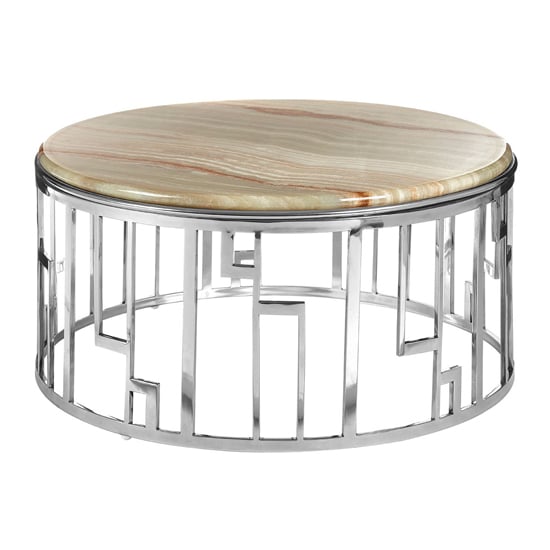 Photo of Relics natural onyx stone round coffee table with silver base