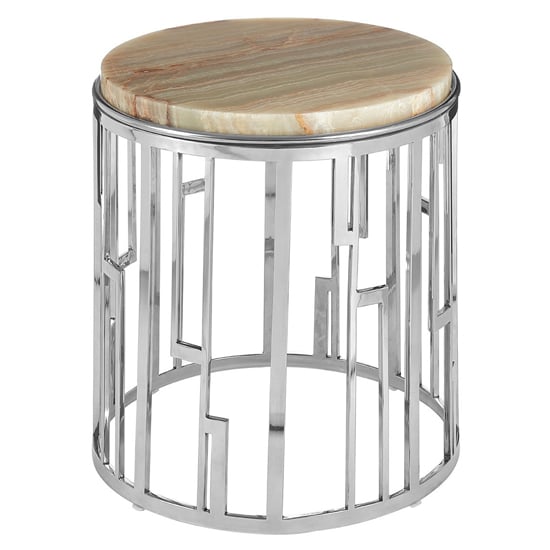 Relics Natural Onyx Stone Round Side Table With Silver Base_2