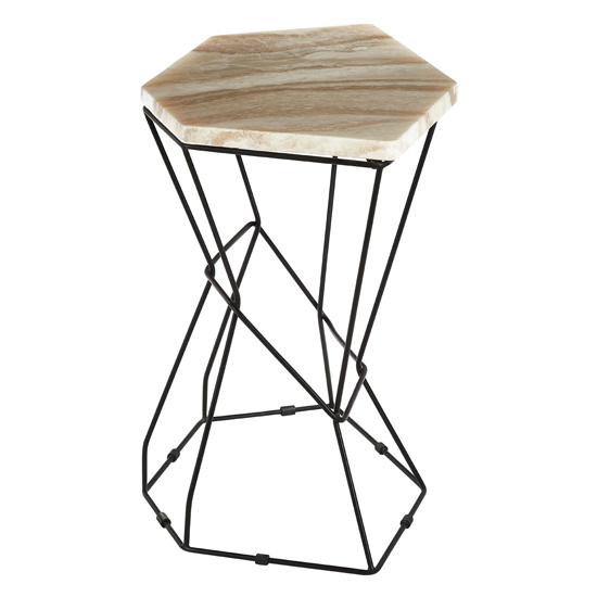 Relics Natural Patterned Onyx Stone Side Table With Black Frame