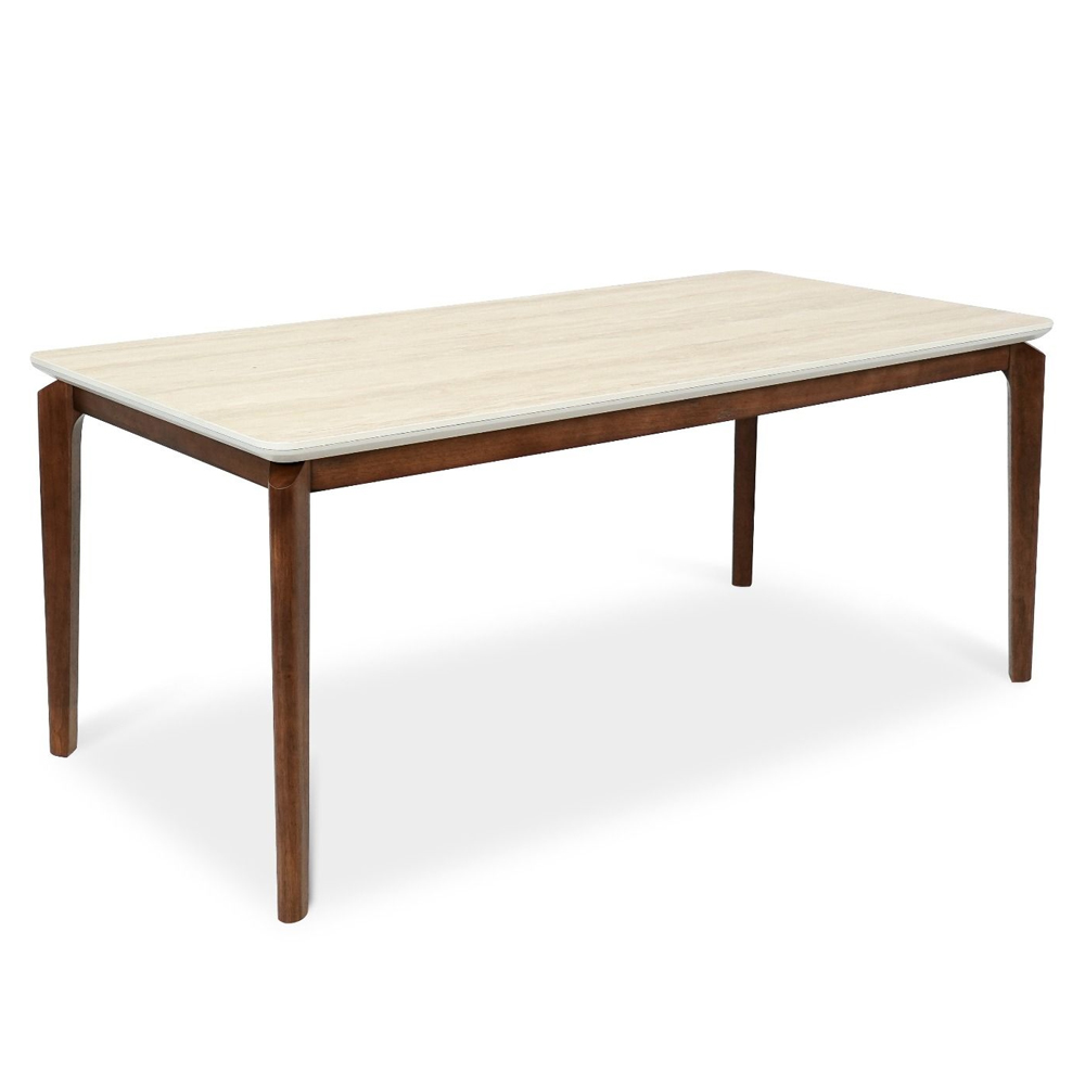 Relmira Large Travertine Marble Effect Sintered Stone Top Dining Table with Walnut Base