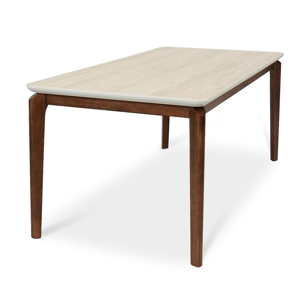 Relmira Large Travertine Marble Effect Sintered Stone Top Dining Table with Walnut Base