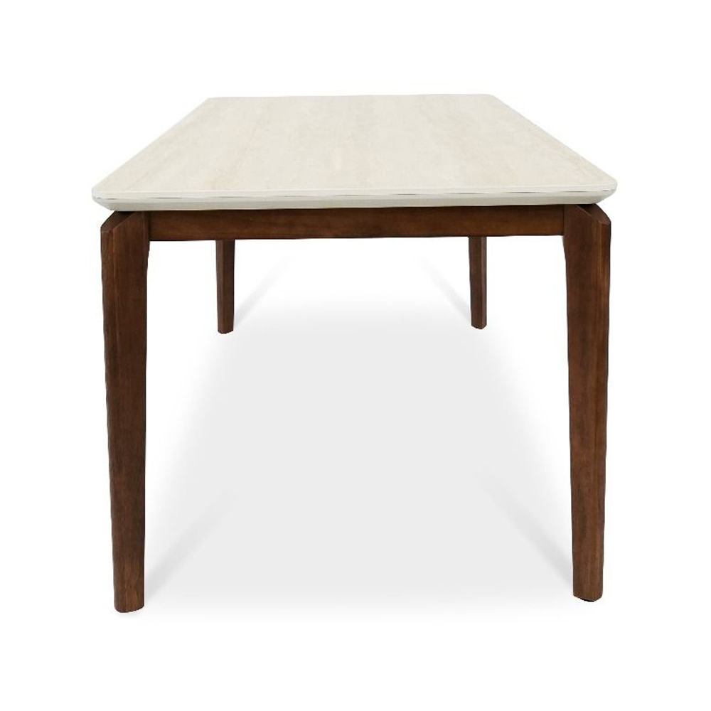 Relmira Large Travertine Marble Effect Sintered Stone Top Dining Table with Walnut Base