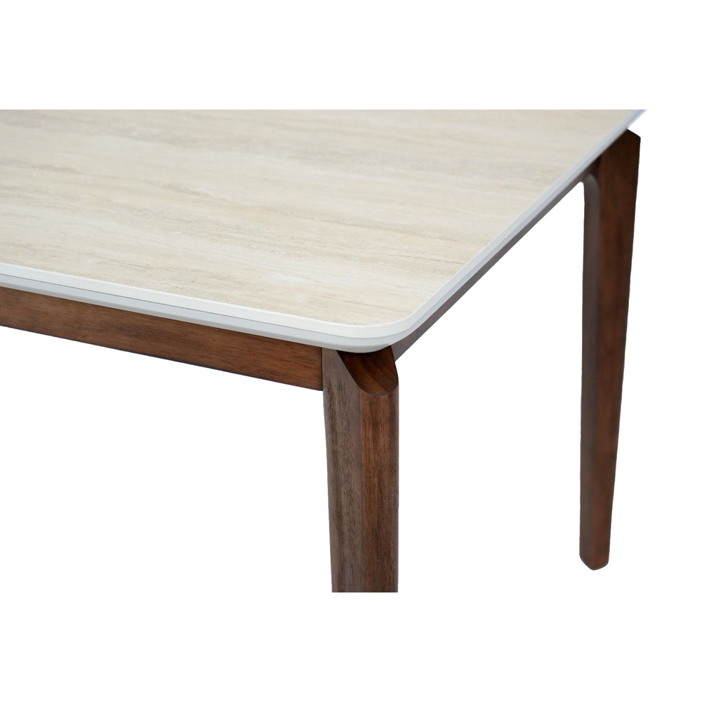 Relmira Large Travertine Marble Effect Sintered Stone Top Dining Table with Walnut Base