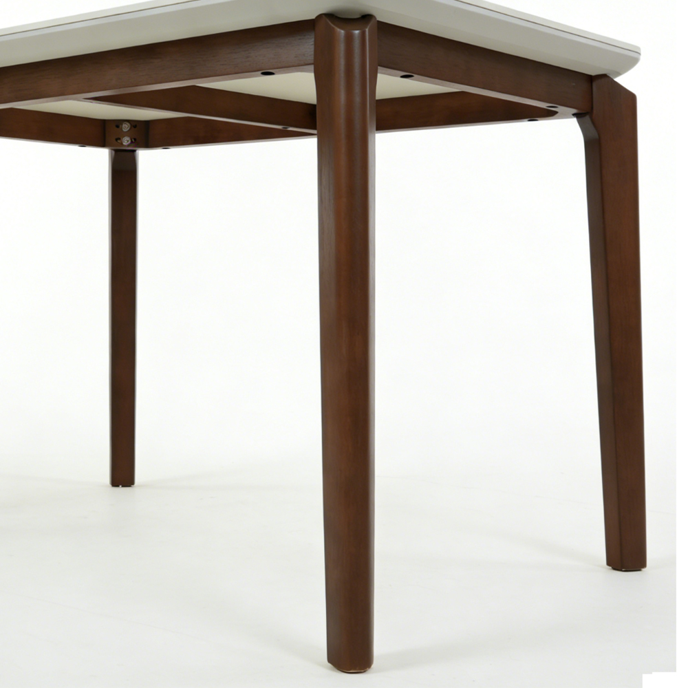 Relmira Small Travertine Marble Effect Sintered Stone Top Dining Table with Walnut Base