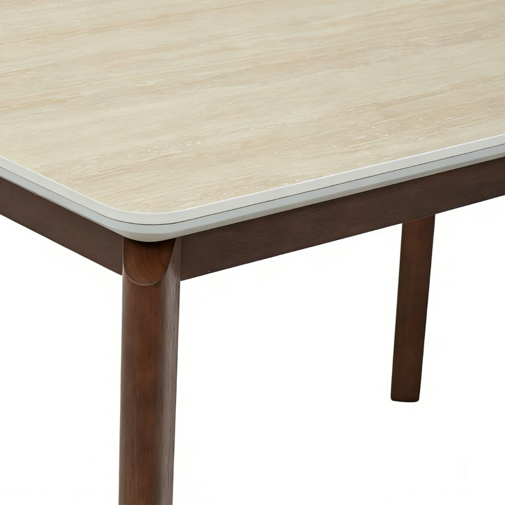 Relmira Small Travertine Marble Effect Sintered Stone Top Dining Table with Walnut Base