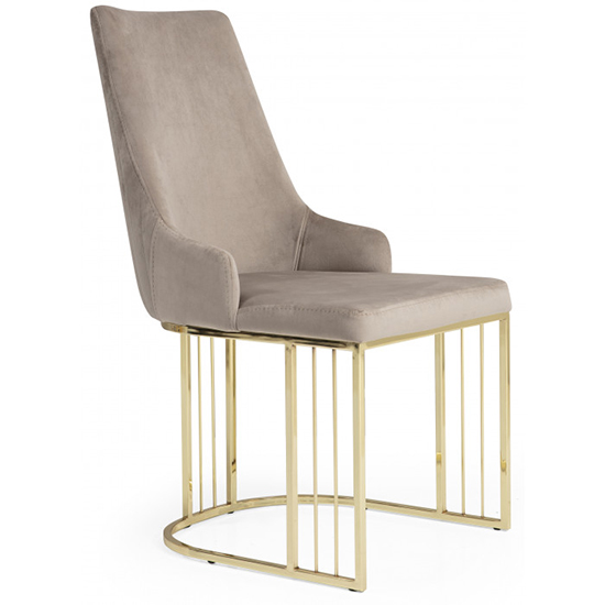 Reloa Beige Velvet Dining Chairs With Gold Frame In Pair FiF