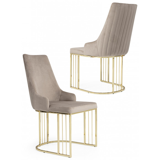 Reloa Beige Velvet Dining Chairs With Gold Frame In Pair FiF