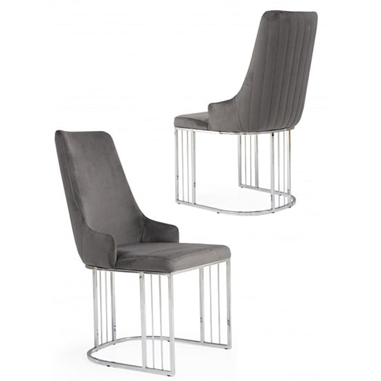 Reloa Dark Grey Velvet Dining Chairs With Chrome Frame In Pair
