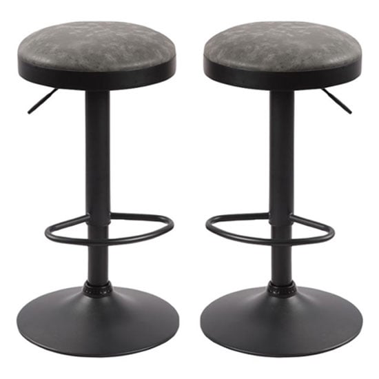 Remi Grey Woven Fabric Bar Stools With Black Base In A Pair