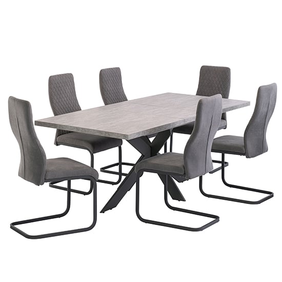 Photo of Remika light grey extending dining table 6 palmen grey chairs