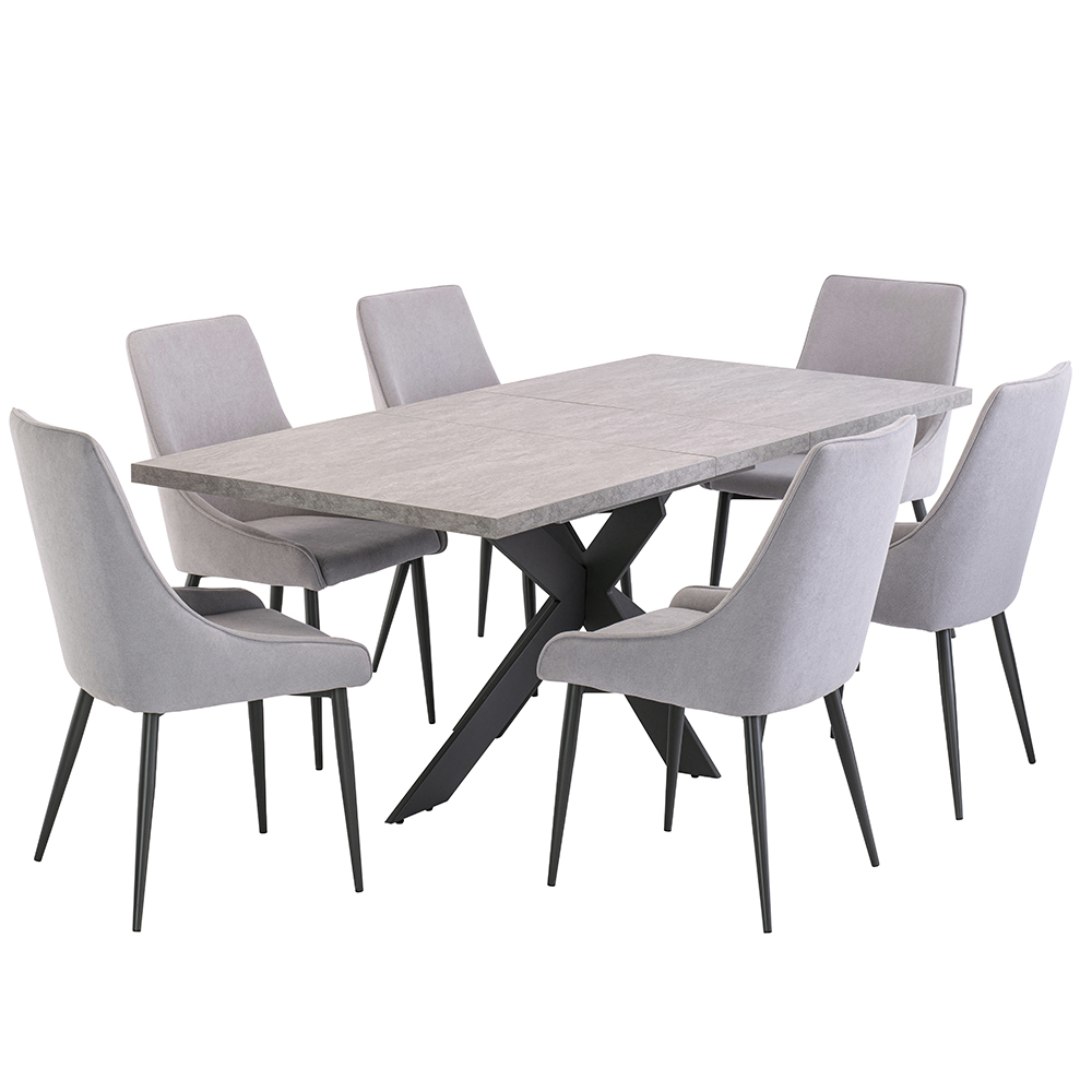 Remika Rectangular Wooden Extending Dining Table with 6 Grey Chairs