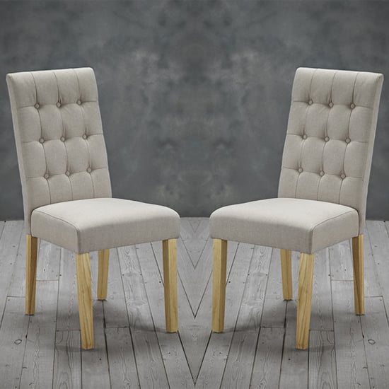 Remo Beige Fabric Dining Chairs With Wooden Legs In Pair