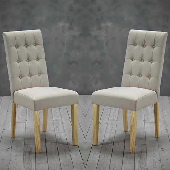 Product photograph of Remo Beige Fabric Dining Chairs With Wooden Legs In Pair from Furniture in Fashion