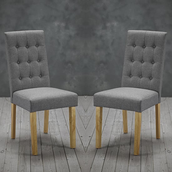 Remo Grey Fabric Dining Chairs With Wooden Legs In Pair_1