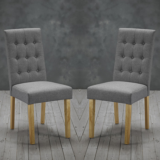 Product photograph of Remo Grey Fabric Dining Chairs With Wooden Legs In Pair from Furniture in Fashion