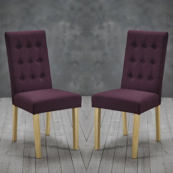 Remo Plum Fabric Dining Chairs With Wooden Legs In Pair